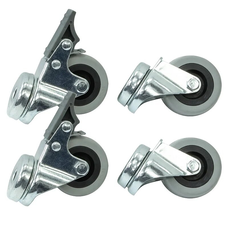 Set of 4 swivel castors, two of which can be braked